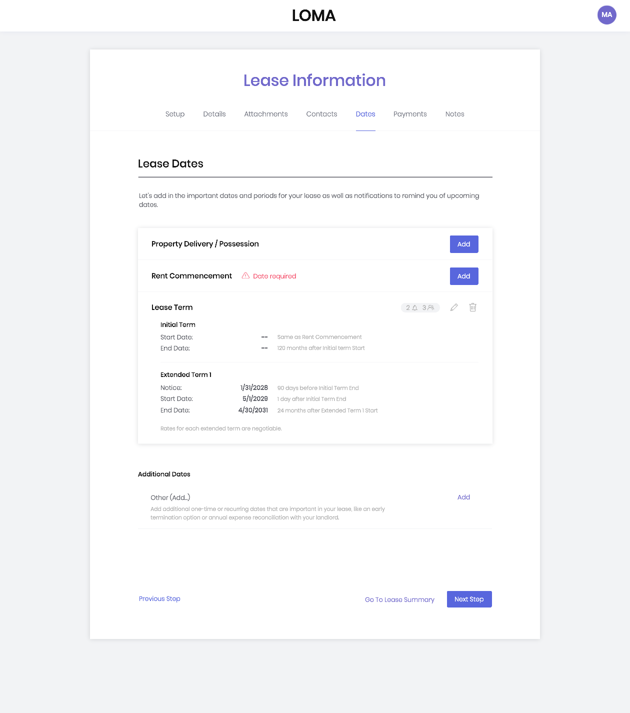 Step 5 Lease Date Dependencies